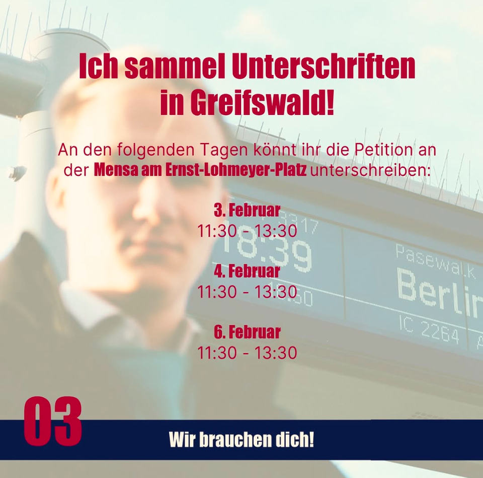 Termine für die Unterschriftensammlung an der Uni Greifswald.